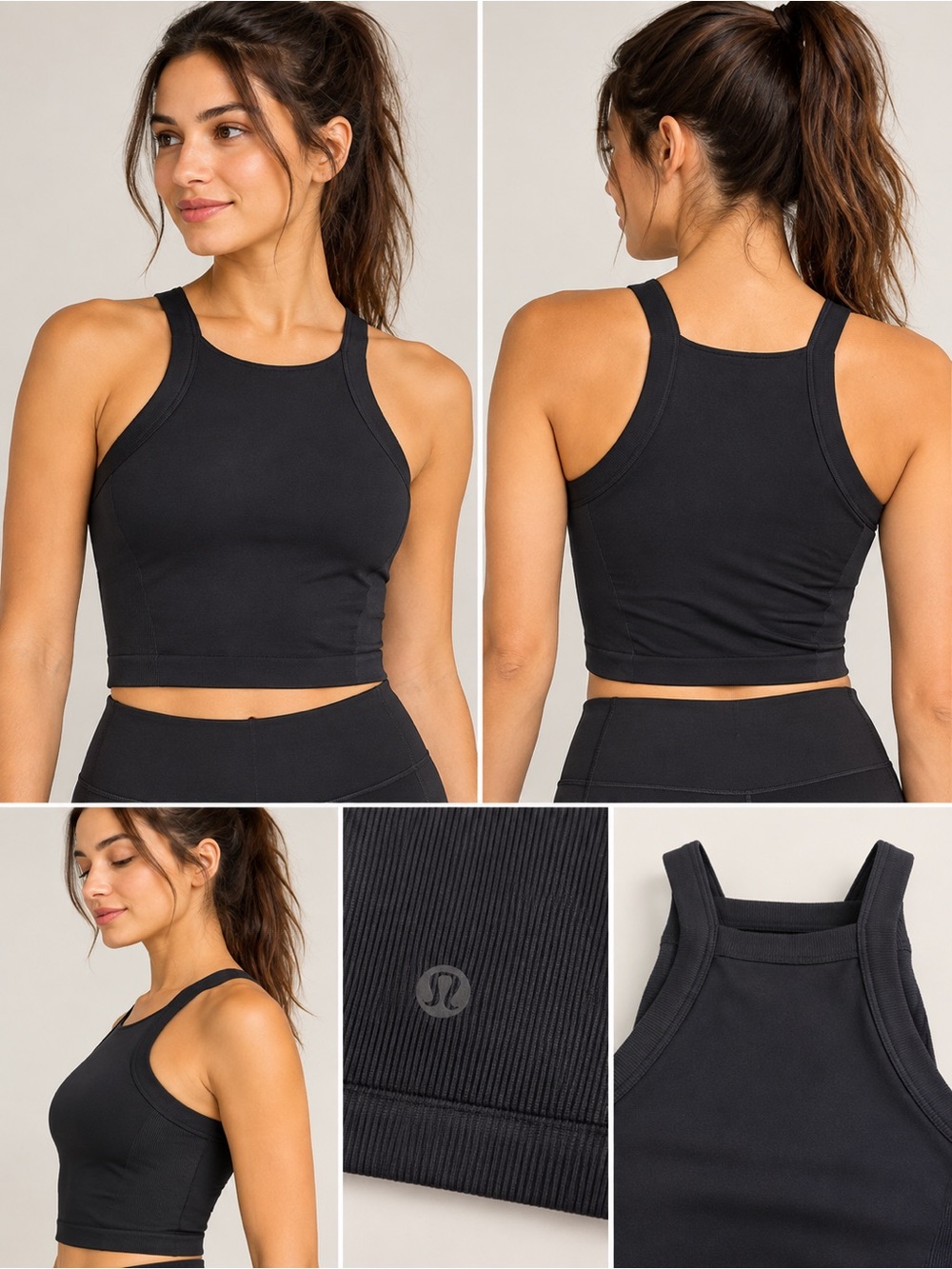 lululemon athletica Black High-Neck Cropped Sports Bra S/M